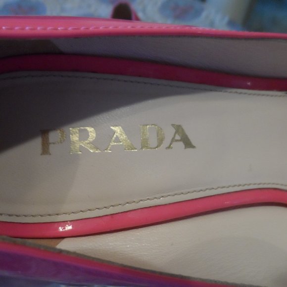 Prada Rose Pink Patent Leather Peep Toe Platform Heels Size 38B - Picture 5 of 16